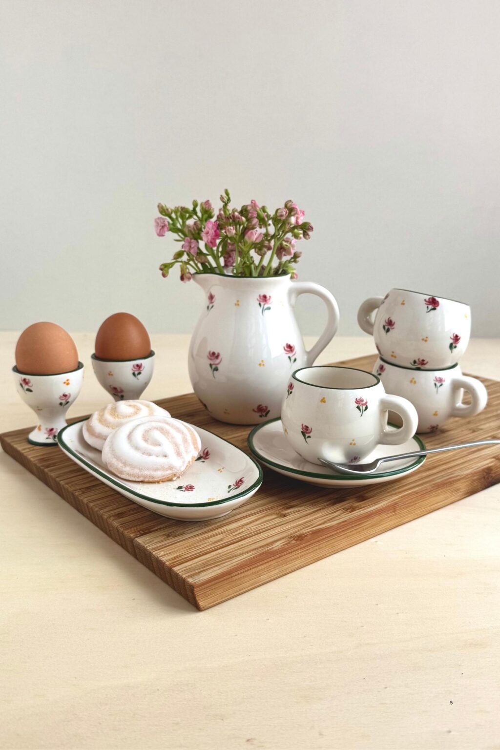 Shabby chic floral milk jug – handpainted Portuguese ceramic jug with pink and green flowers, perfect for serving milk or as a decorative vase